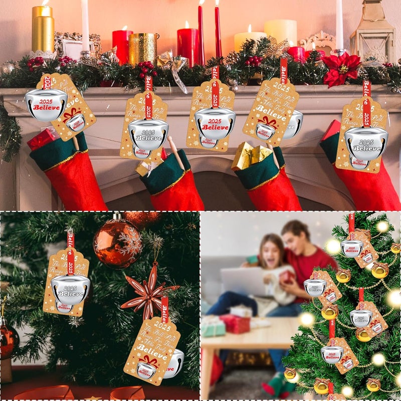 LUYI 30 Sets Christmas Bells Decor Christmas Believe Bell Ornaments Bulk Polar Express Bell Decorations Xmas Party Gifts Favors Tags Silver Sleigh Jingle Bells for Christmas Tree Decoration(1.6 Inch) - Image 3